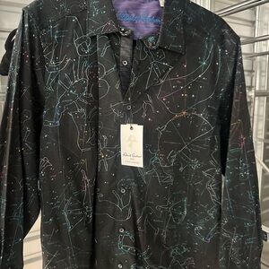 Robert Graham Cosmic Black Shirt with Blue and Purple Accents